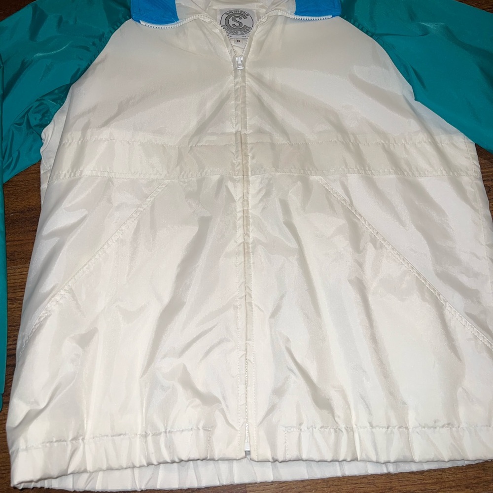 Vintage 90s White Retro Colorblock Blue Windbreaker Bomber Zip Up Jacket Size M - Picture 7 of 14